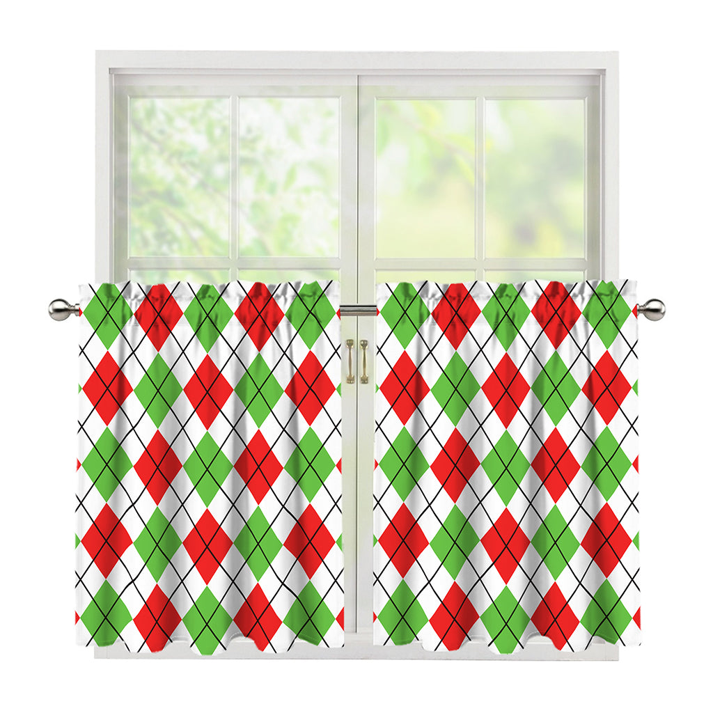 Green Red And White Argyle Pattern Print Tier Curtains
