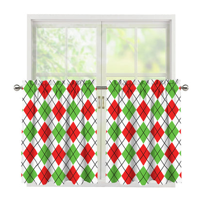 Green Red And White Argyle Pattern Print Tier Curtains