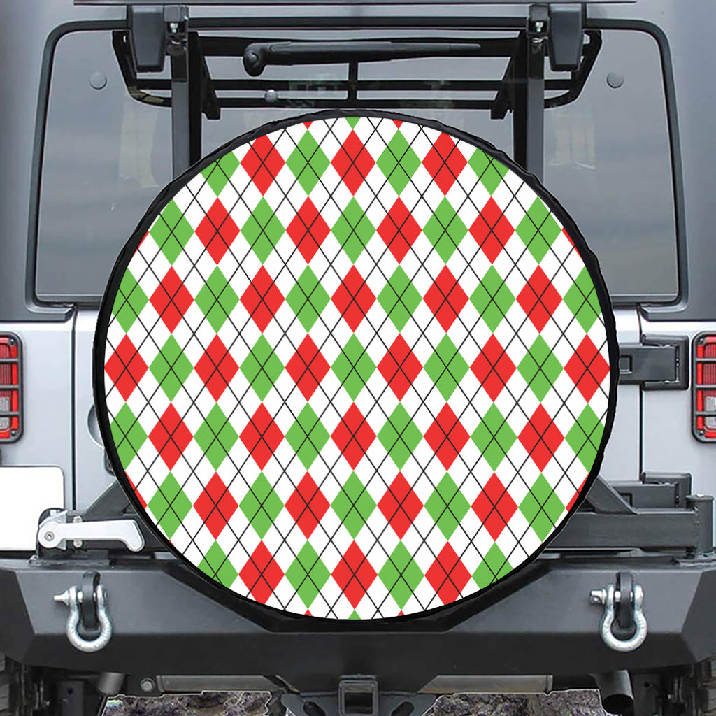 Green Red And White Argyle Pattern Print Tire Cover
