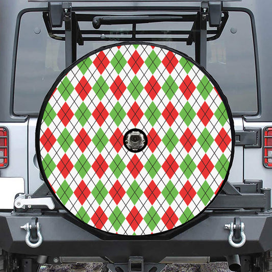 Green Red And White Argyle Pattern Print Tire Cover With Camera Hole