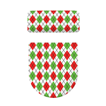 Green Red And White Argyle Pattern Print Toilet Lid And Tank Cover Set
