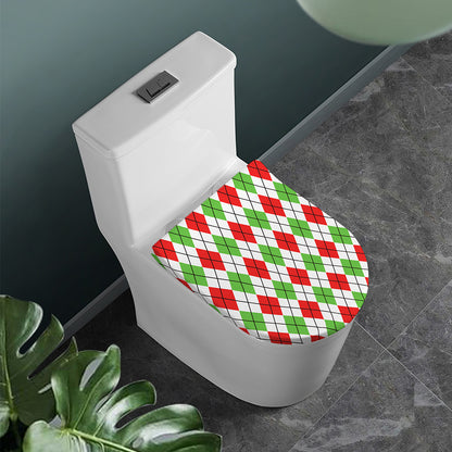 Green Red And White Argyle Pattern Print Toilet Lid Cover