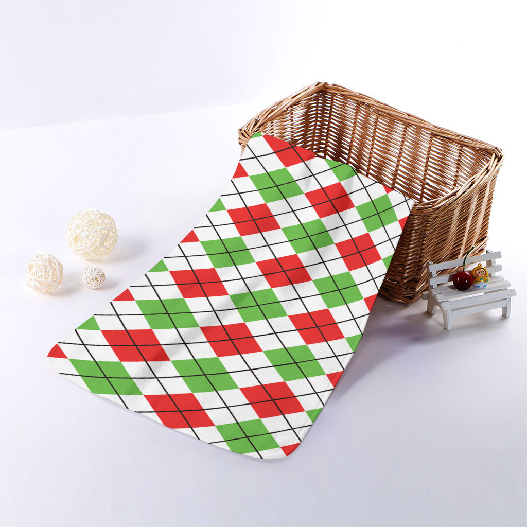 Green Red And White Argyle Pattern Print Towel