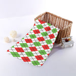 Green Red And White Argyle Pattern Print Towel