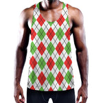 Green Red And White Argyle Pattern Print Training Tank Top