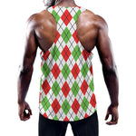 Green Red And White Argyle Pattern Print Training Tank Top
