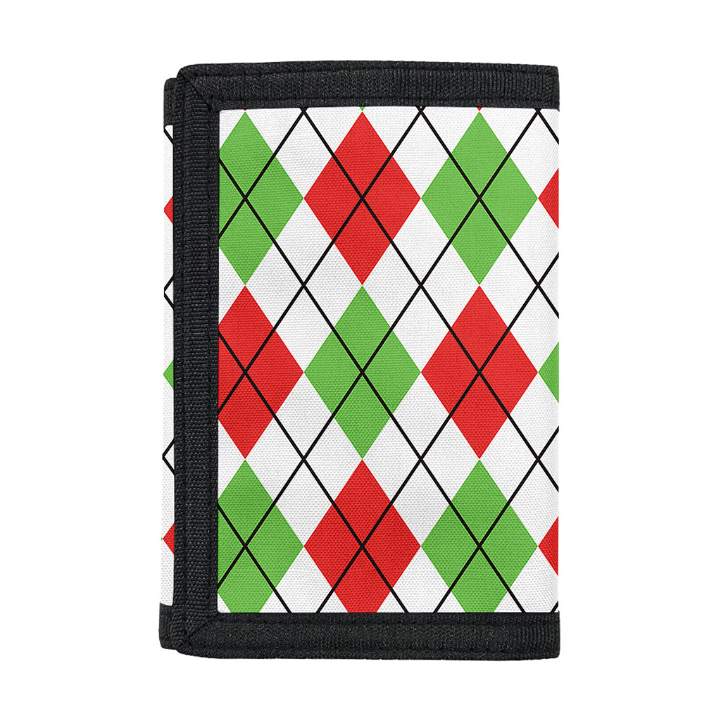 Green Red And White Argyle Pattern Print Trifold Wallet