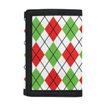 Green Red And White Argyle Pattern Print Trifold Wallet