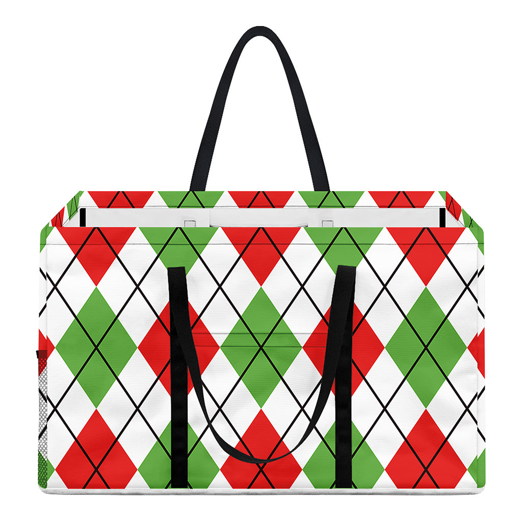 Green Red And White Argyle Pattern Print Utility Tote Bag