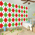 Green Red And White Argyle Pattern Print Wall Sticker