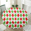 Green Red And White Argyle Pattern Print Waterproof Round Tablecloth
