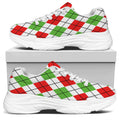 Green Red And White Argyle Pattern Print White Chunky Shoes