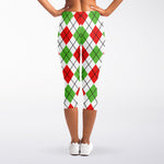 Green Red And White Argyle Pattern Print Women's Capri Leggings
