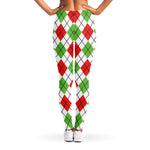 Green Red And White Argyle Pattern Print Women's Leggings
