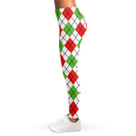 Green Red And White Argyle Pattern Print Women's Leggings