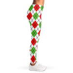 Green Red And White Argyle Pattern Print Women's Leggings