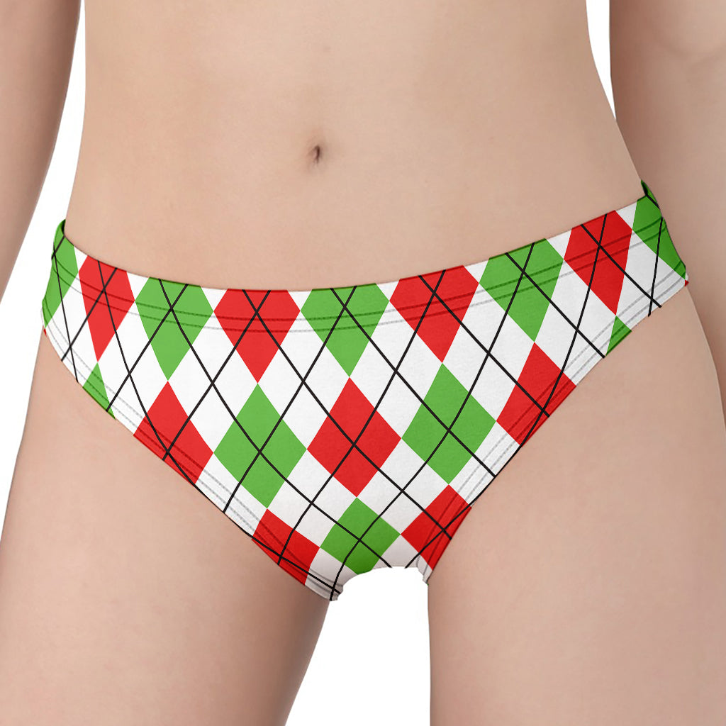 Green Red And White Argyle Pattern Print Women's Panties