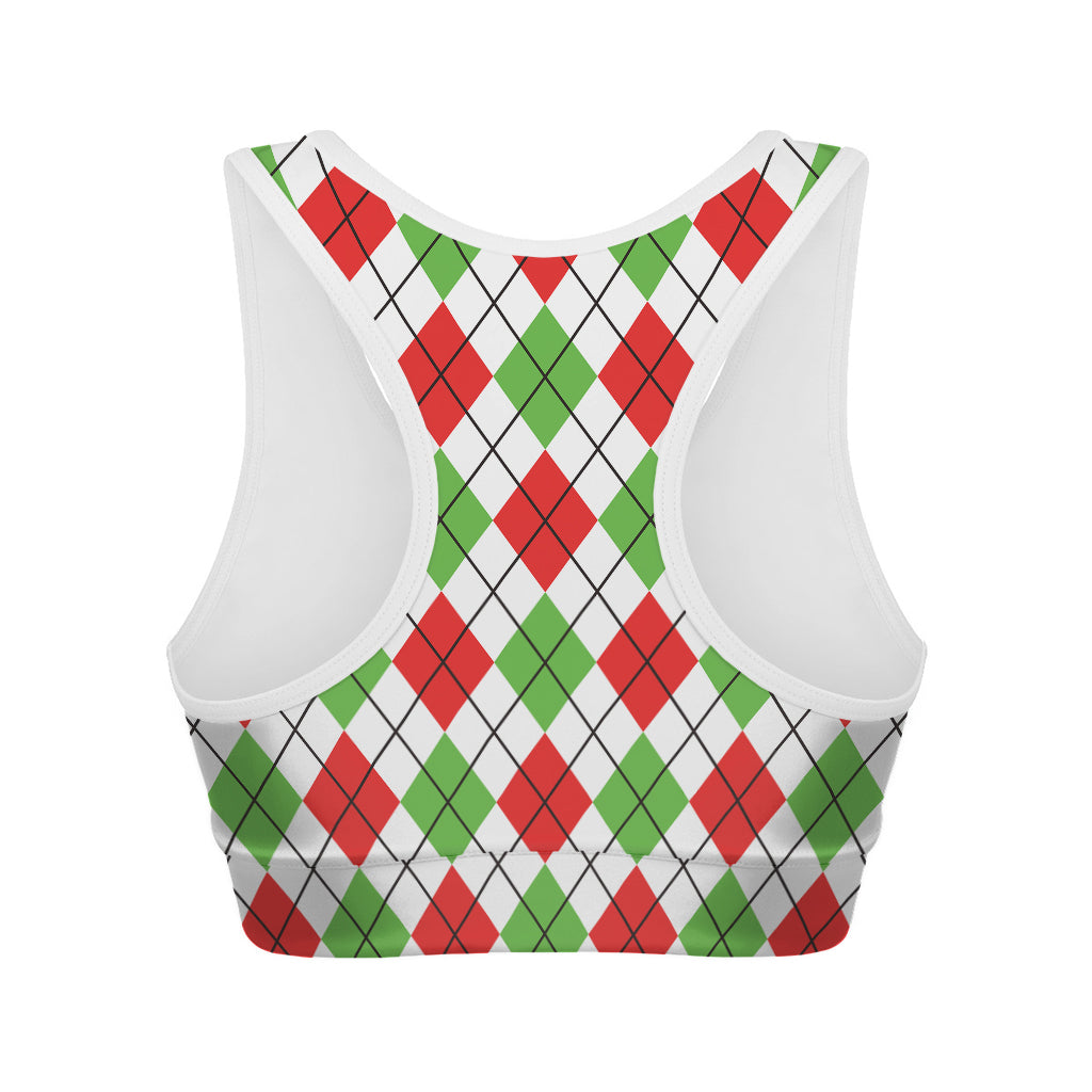 Green Red And White Argyle Pattern Print Women's Sports Bra