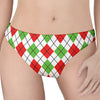 Green Red And White Argyle Pattern Print Women's Thong