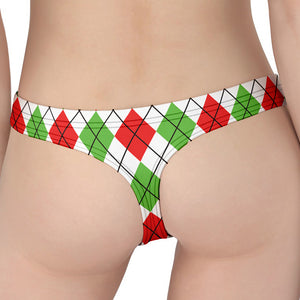 Green Red And White Argyle Pattern Print Women's Thong