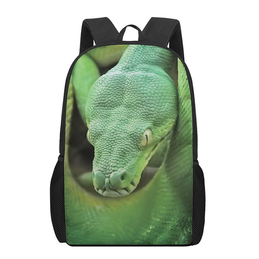 Green Reticulated Python Snake Print 17 Inch Backpack