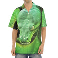 Green Reticulated Python Snake Print Aloha Shirt