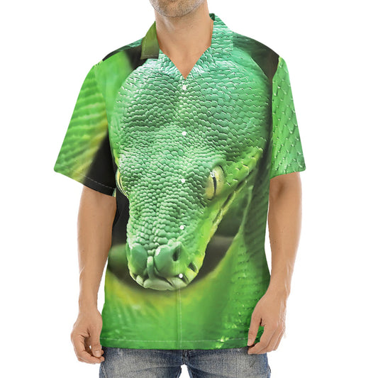 Green Reticulated Python Snake Print Aloha Shirt