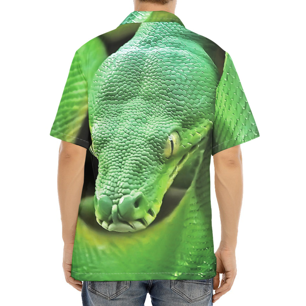 Green Reticulated Python Snake Print Aloha Shirt