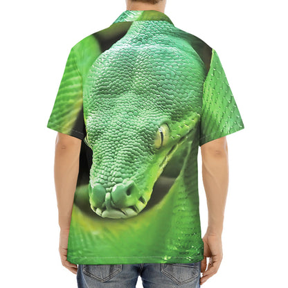Green Reticulated Python Snake Print Aloha Shirt