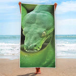 Green Reticulated Python Snake Print Beach Towel