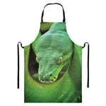 Green Reticulated Python Snake Print Bib Apron With Pocket