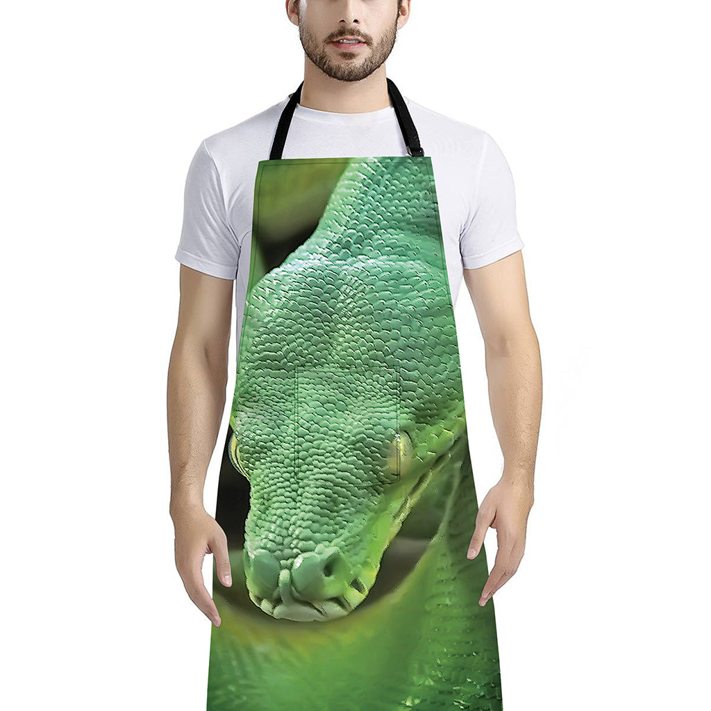 Green Reticulated Python Snake Print Bib Apron With Pocket