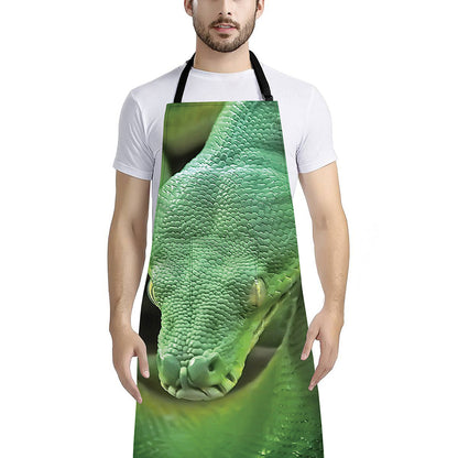 Green Reticulated Python Snake Print Bib Apron With Pocket