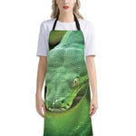 Green Reticulated Python Snake Print Bib Apron With Pocket