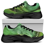 Green Reticulated Python Snake Print Black Chunky Shoes