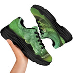 Green Reticulated Python Snake Print Black Chunky Shoes