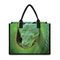 Green Reticulated Python Snake Print Canvas Tote Bag