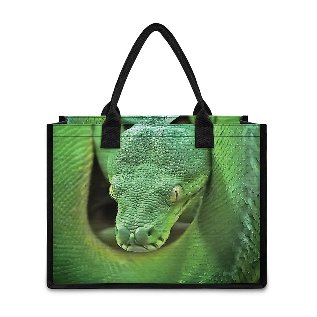 Green Reticulated Python Snake Print Canvas Tote Bag