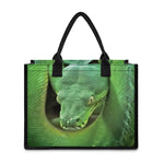 Green Reticulated Python Snake Print Canvas Tote Bag
