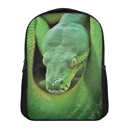 Green Reticulated Python Snake Print Casual Backpack