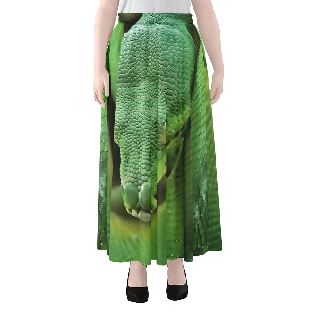 Green Reticulated Python Snake Print Chiffon Maxi Skirt