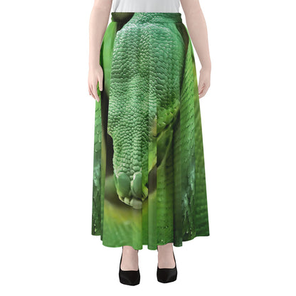Green Reticulated Python Snake Print Chiffon Maxi Skirt