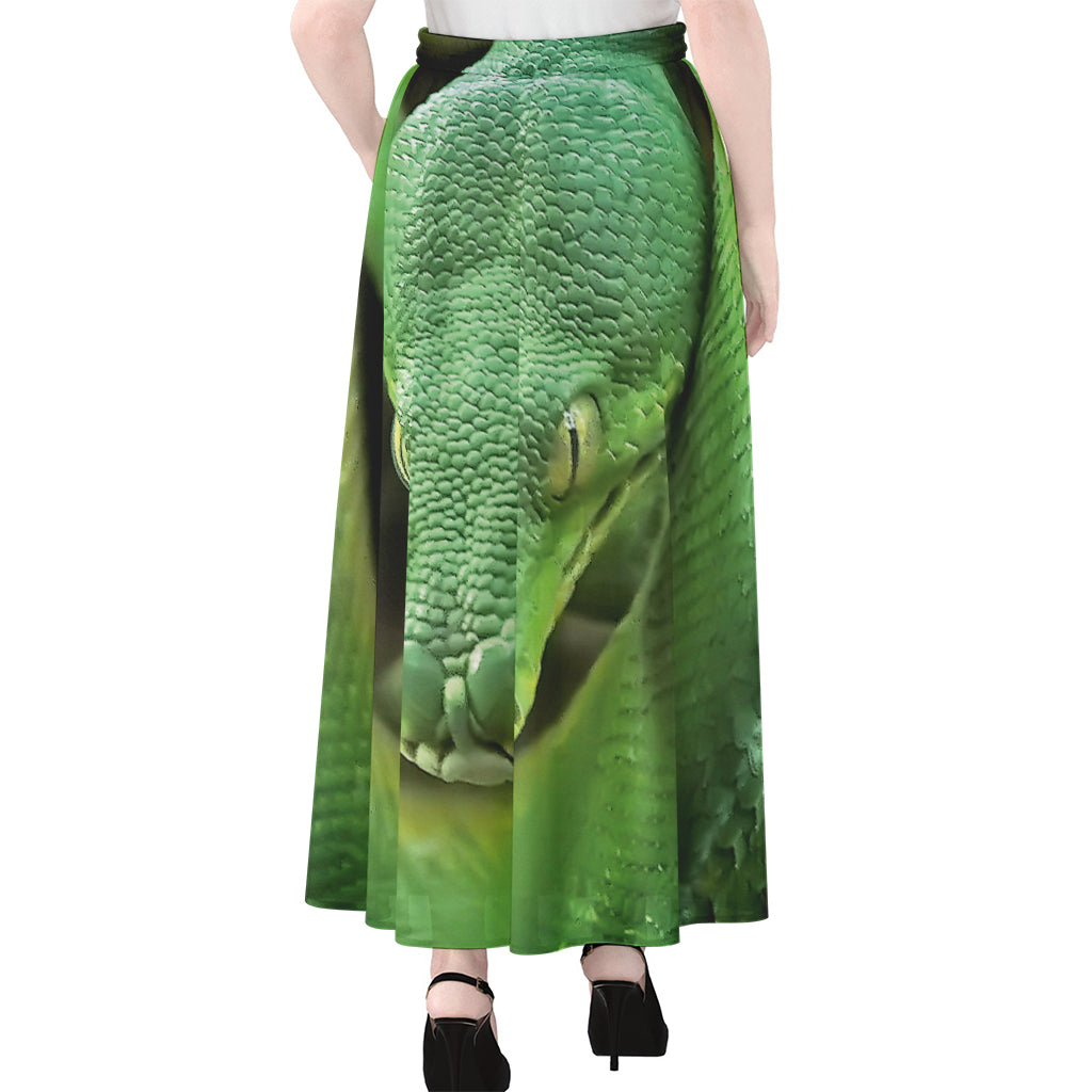 Green Reticulated Python Snake Print Chiffon Maxi Skirt