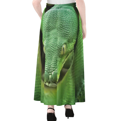 Green Reticulated Python Snake Print Chiffon Maxi Skirt