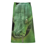 Green Reticulated Python Snake Print Cotton Front Slit Maxi Skirt