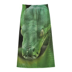 Green Reticulated Python Snake Print Cotton Front Slit Maxi Skirt
