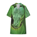 Green Reticulated Python Snake Print Cotton Hawaiian Shirt