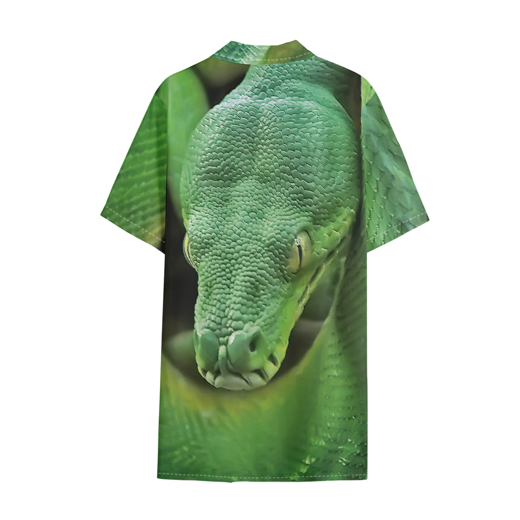 Green Reticulated Python Snake Print Cotton Hawaiian Shirt