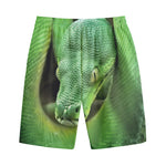 Green Reticulated Python Snake Print Cotton Shorts