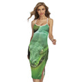 Green Reticulated Python Snake Print Cross Back Cami Dress